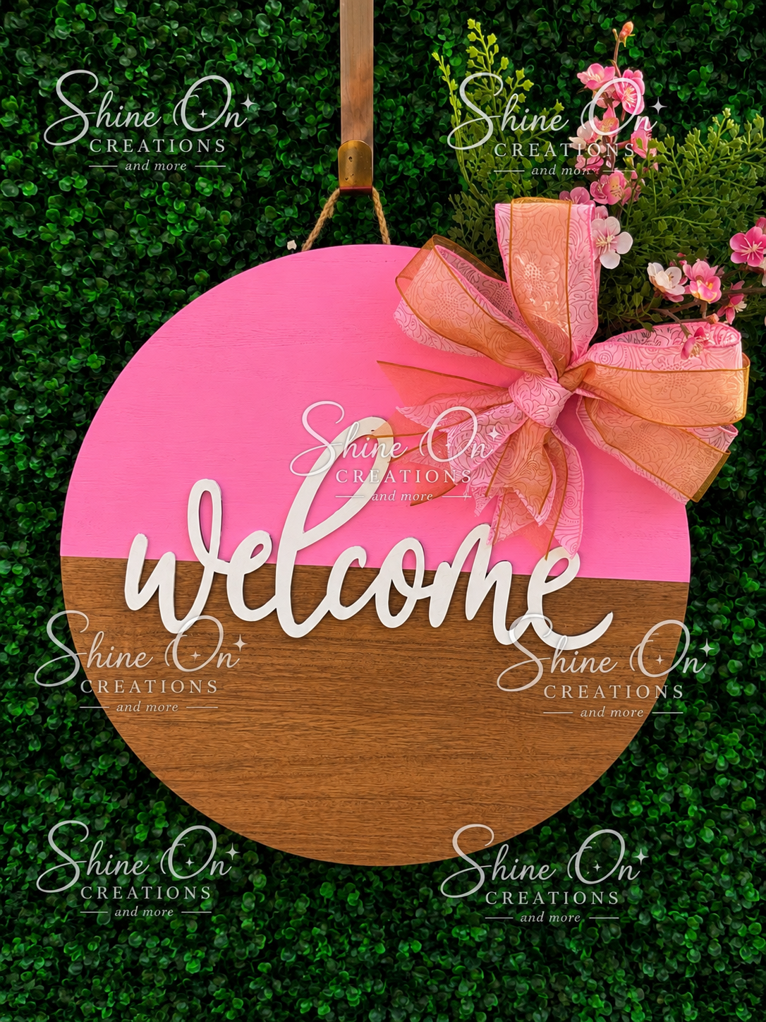 Pretty pink glam “welcome” door sign