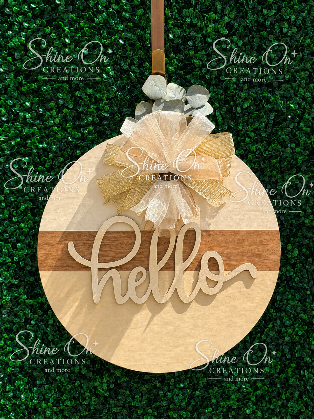 Neutral Woodgrain “Hello” Door Hanger